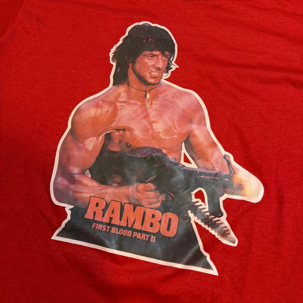 Vintage RARE 80s Rambo First Blood Part II T-Shirt Red Single Stitch USA Made L - Picture 4 of 6